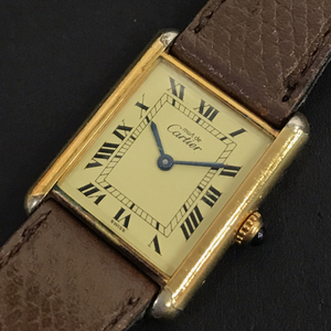 カルティエ ヴェルメイユ タンク クォーツ 腕時計 メンズ スクエアフェイス 925 未稼働品 社外ベルト 25892 Cartier