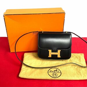 ほぼ未使用 箱付 HERMES エルメス ヴィンテージ コンスタンス ボックス カーフレザー 2way ハンドバッグ ミニ ショルダーバッグ 黒 76887