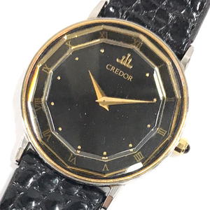 クレドール SS + 18KT クォーツ 腕時計 未稼働品 レディース ブラック文字盤 2F70-0300 純正ベルト 保存箱付き