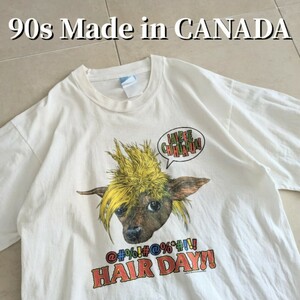 90s カナダ製 バットヘアー　チワワ　アニマル　アート　Tシャツ シングルステッチ