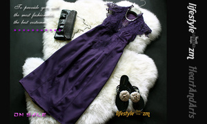 セール ◆新品 ◆KAREN MILLEN ◆ 9 号◆パーティー ◆結婚式 ◆二次会◆ 存在感 ◆ 魅力的な豪華なレース使ドレス◆紫◆