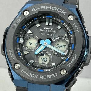 極美品 箱説付 G-SHOCK GST-W300G-1A2JF GスチールG-STEEL タフソーラー 電波受信 電波ソーラー マルチバンド6 アナデジ ブラック ブルー