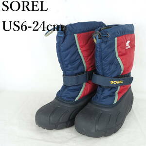 EB4587*SOREL*ソレル*ジュニアスノーブーツ*US6-24cm*ネイビー・赤