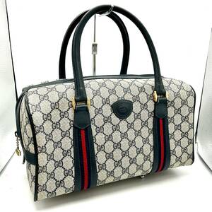 KY0075■GUCCI グッチ OLD GUCCI オールドグッチ GG ハンドバッグ ミニボストンバッグ ネイビー シェリーライン 総柄 ロゴ 