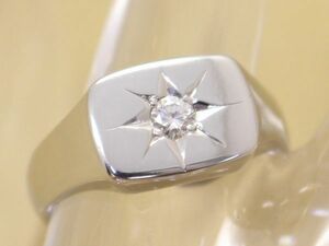 高品質ダイヤ0.13ct　PT850　10.7g　印台　メンズ　リング　17.5号　美品