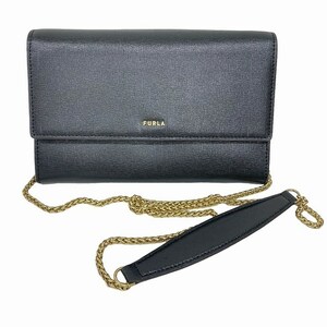 フルラ FURLA BABYLON CHAIN WALLET チェーンショルダーウォレット 長財布 サフィアーノ レザー 黒 ブラック ゴールドカラー金具 レディー