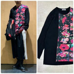 22ss 2022 Yohji Yamamoto POUR HOMME ヨウジヤマモト プールオム 花図鑑 切替 長袖 カットソー HG-T67-271 BLACK ブラック 系 サイズ 3