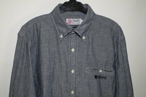 2085**Lラルフ、薄紺グレー系、長袖BDシャツ、良品