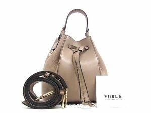 ■新品同様■ FURLA フルラ ミアステラ レザー 巾着型 2WAY クロスボディ ハンドバッグ ショルダー レディース ブラウン系 FC0141