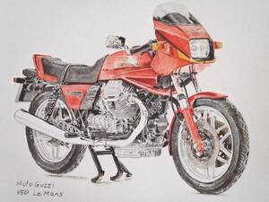 原画です。モトグッチ　850ルマン　水彩画　バイクイラスト