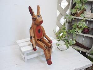 バリ島面白木彫り＊雰囲気のあるウサギ関節人形☆インテリアディスプレイ