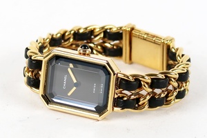 【美品】CHANEL シャネル プルミエール Sサイズ OH済 ブランド腕時計 レディース ゴールド×ブラック 動作確認済み【NM69】