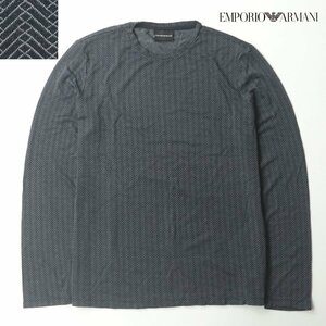 極美品 ブルガリア製 ジョルジオ・アルマーニ EMPORIO ARMANI 幾何学模様 レーヨンニット カットソー 黒 ブラック L【参考価格￥44,000-】