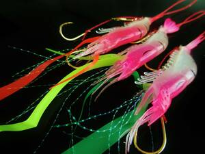 NEWカラー《ピンク夜光　鯛ラバシュリンプ３個セット》 ケイムラネクタイも3色でいい仕事します タイラバ仕掛け　真鯛 海老がまかつシマノ