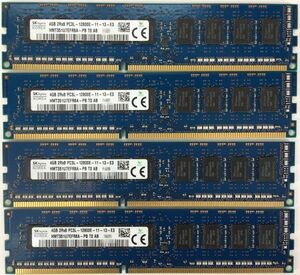【4GB×4枚組】低電圧版 SKhynix PC3L-12800E 2R×8 ECC Unbuffered 中古メモリ ワークステーション用 DDR3 即決 動作保証【送料無料】