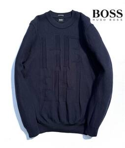 最高級【名作】HUGO BOSS ヒューゴボス クルーネックニット L メンズ【ロゴデザイン】ウール Modesto _HB 送料520円 美シルエット 国内正規