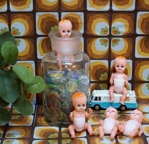 【OM552】昭和レトロポップベビードール赤ちゃん人形5体セットまとめてデッドストックままごと玩具ハンドメイド商材ヴィンテージ おもちゃ