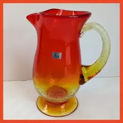 手作りガラス　ESTA　吹きガラス　オレンジ　水差し　花瓶　ピッチャー