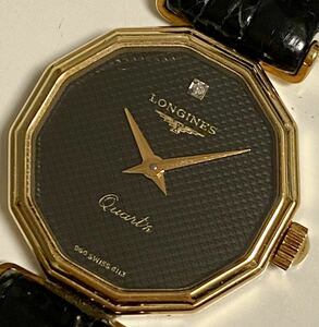 1円〜 N LONGINES ロンジン ブラックダイヤル レディース クォーツ アンティーク ヴィンテージ 稼動品 腕時計 A2219