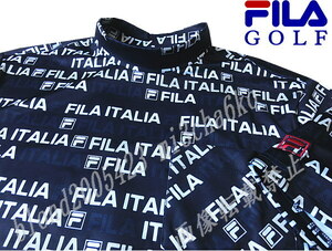 ■新品【FILA GOLF】フィラゴルフ COOL TOUCH接触冷感 全体飛びロゴ モックネック半袖シャツ■NV/LL(XL)