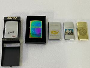 サ6603M★ZIPPO　ジッポーライター　未使用4点含む　おまとめ5点　SOLID BRASS/ダブルイヤー　ANNIVERSARY/地図柄　1981年製ZIPPOロゴ他★