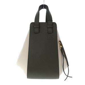 ロエベ LOEWE ハンドバッグ A538S35X19 ハンモックバッグスモール クラシックカーフ グレーベージュ×カーキ 美品 バッグ