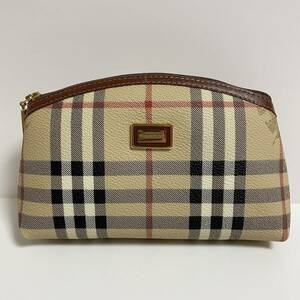 即決☆BURBERRY バーバリー London ロンドン シャドーホース ポーチ ノバチェック ロゴ プレート 美品 ミニクラッチ バッグ