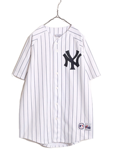 MLB オフィシャル Majestic ヤンキース ベースボール シャツ メンズ XL ユニフォーム ゲームシャツ メジャーリーグ 半袖シャツ ストライプ