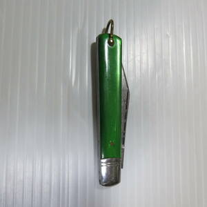 昭和レトロ　小振り　柄は緑　グリーン　かっこいい　綺麗　長さ14.3cm刃の長さ5.2cm重さ29g　古道具やi (アイ)