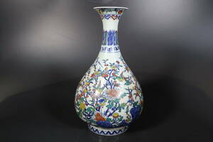 【和】(8714)　中国古玩　大清乾隆年製　唐物　色絵花鳥花生　花瓶　壺