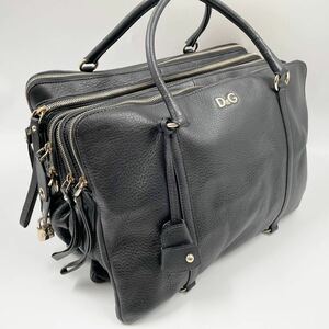 【極美品】ドルチェアンドガッバーナ D&G ドルガバ DOLCE&GABBANA トートバッグ ビジネスバッグ メンズ 5室 ロゴ 金具 レザー 本革 黒