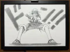 ONE PIECE 　コミック8巻表紙ルフィ　名場面　模写鉛筆画　額縁付　素人作