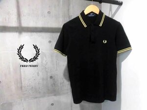FRED PERRY フレッドペリー/M12/イングランド製 ティップライン ポロシャツ 36/金ライン 金月桂樹 半袖シャツ/メンズ/ブラック 黒/英国製