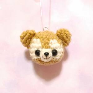 あみぐるみ ハンドメイド　ダッフィー風　くまフェイス　ストラップ　