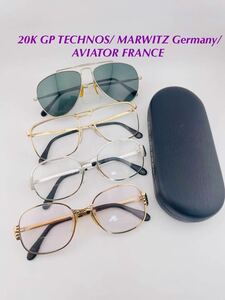 QA36 20K GP TECHNOS/ MARWITZ ドイツ製/ AVIATOR FRANCE メガネ サングラス　まとめ　金色　金属　フレーム ヴィンテージ 度に入り