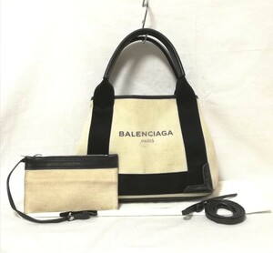 BALENCIAGA ネイビーカバスXS ハンドバッグ 2WAY ショルダーバッグ キャンバス ポシェット アイボリー バッグ ポーチ カバス バレンシアガ