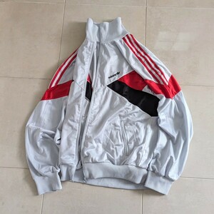 90s 国旗タグ　adidas　アディダス　トラックジャケット　グレー　レッド