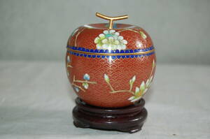 景泰藍　茶入れ　小物入れ　陶器　中国製　サイズ:幅7×高さ7㎝　台付き