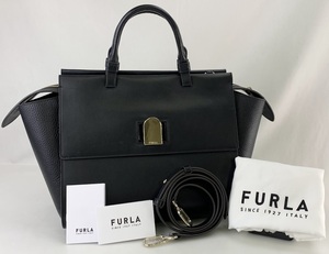 【1円出品】F0478 FURLA フルラ エマ 2WAY レザー ハンドバッグ ショルダーバッグ ブラック レディースバッグ 保存袋あり