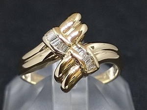 K18 18金 YG ダイヤモンド デザイン リング 指輪 イエローゴールド 2.2g D0.1ct #9.5 店舗受取可