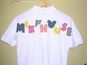 美品 ミキハウス MIKIHOUSE デカロゴ アップリケ ポロシャツ M 白 ビッグロゴ