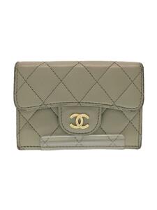 CHANEL◆2ツ折サイフ_マトラッセ_ラムスキン_ココマーク_GRY/レザー/GRY/無地/レディース