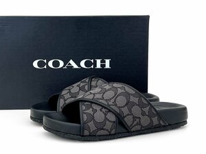 美品 COACH コーチ メンズ シグネチャー クロスオーバー サンダル CA158 US7D/24.5cm ブラック