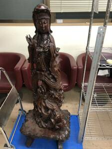 仏教美術 木彫仏像 精密細工 木彫り　紫檀　黒檀木 観音菩薩像　仏像　置物 高さ120cm 中国