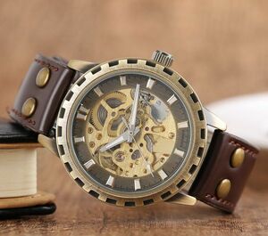 新品◆腕時計 メンズ 機械式 スケルトン 海外ブランド 自動巻き スチームパンク ヴィンテージ スポーツ腕時計　防水DJ070