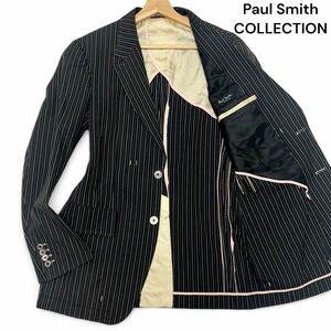 最高級◎Lサイズ!!ポールスミス【圧巻のデザイン】Paul Smith COLLECTION ストライプ アンコン ジャケット ブレザー ブラック◎メンズ