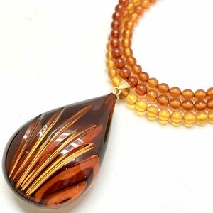 ●K18 天然本琥珀ネックレス15.4g●m 約62.0cm necklace amber アンバー 琥珀 ジュエリー jewelry DH5