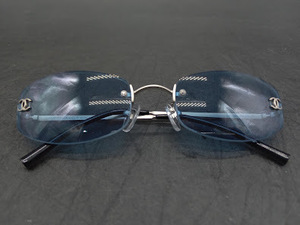 ▽ 【350】 シャネル サングラス / CHANEL アイウェア Eyewear 眼鏡 スクエア リムレス ツーポイント ココマーク ブルーカラーレンズ