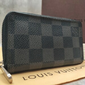 付属品付き●LOUIS VUITTON ルイヴィトン メンズ ダミエ グラフィット ジッピー コインパース 小銭入れ カード ラウンド PVC 黒 ブラック