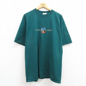 XL/古着 半袖 ビンテージ Tシャツ メンズ 90s グランドキャニオン 刺繍 コットン クルーネック 緑 グリーン 23may31 中古